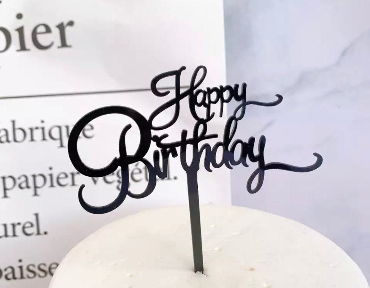 Cake topper Happy Birthday Black