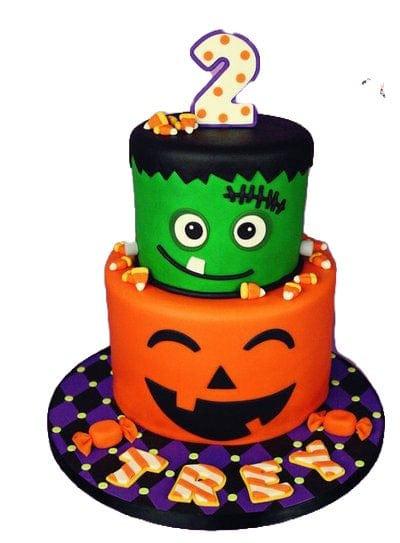 Halloween 2 tier cake green and orange