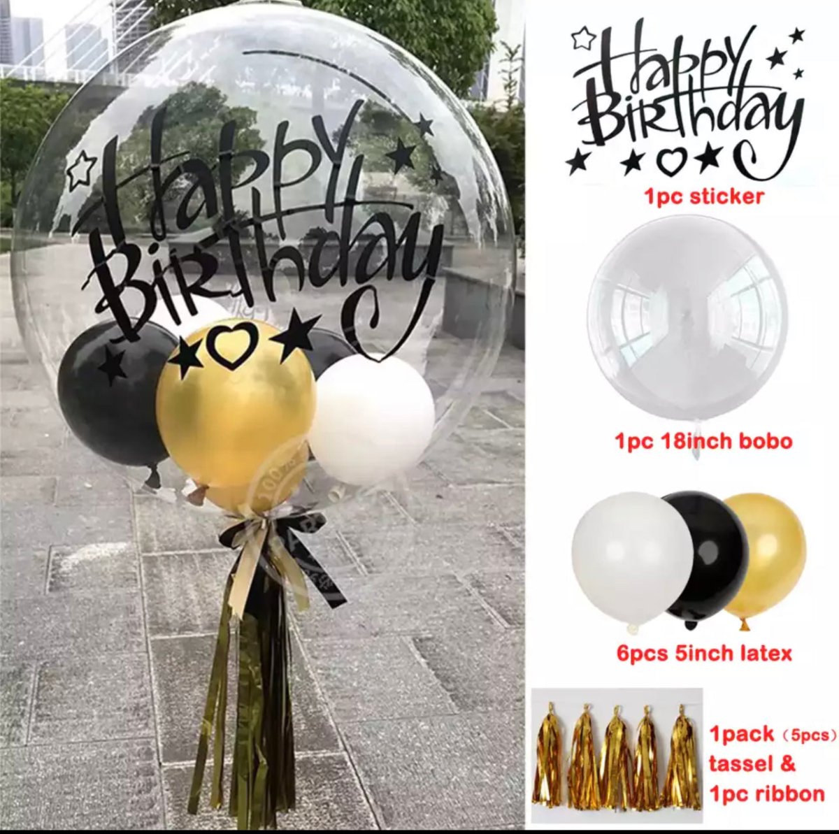 Happy Birthday Balloons Black - Gold