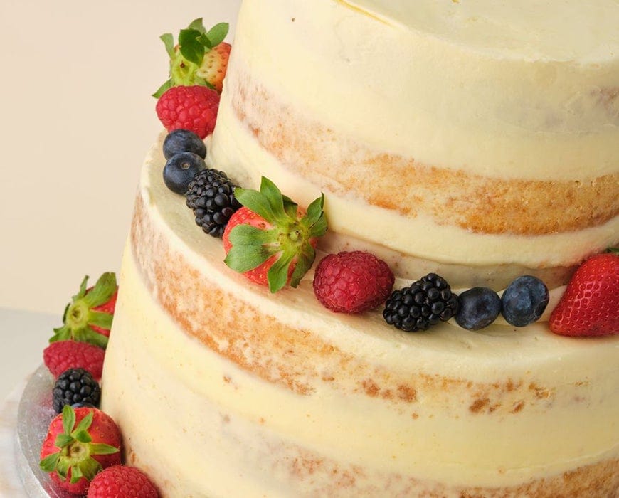 TWO TIER NAKED VANILLA & FRUIT WEDDING CAKE